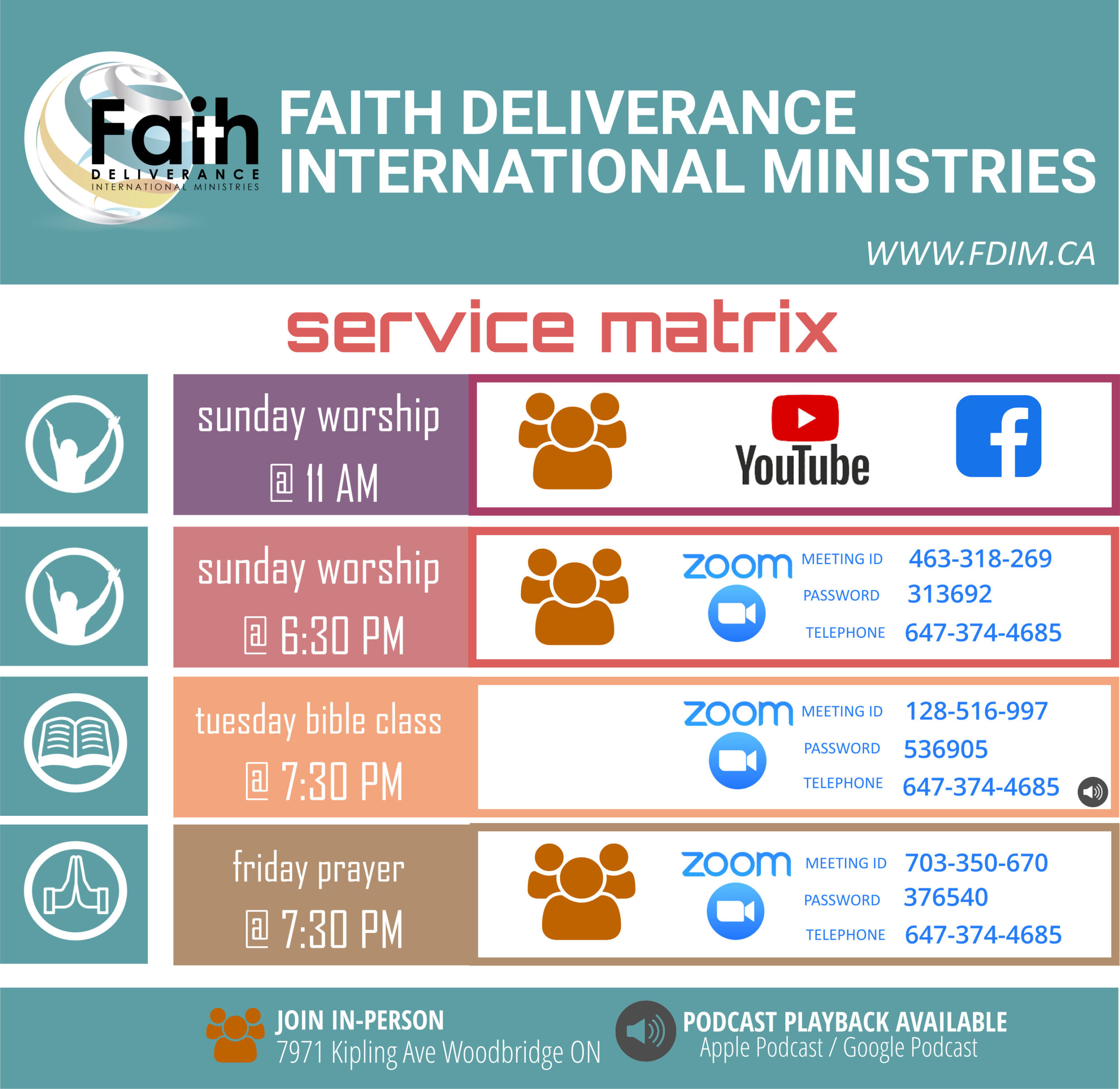 Schedule and access to church services